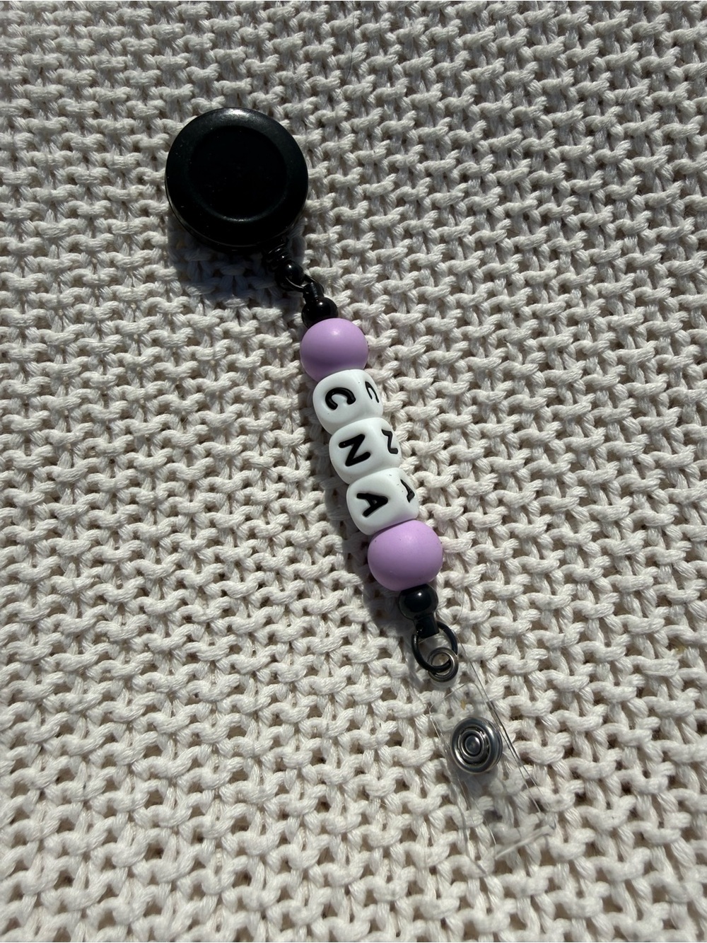 Custom Beaded ID Badge Reel with Lavender & Black Accents